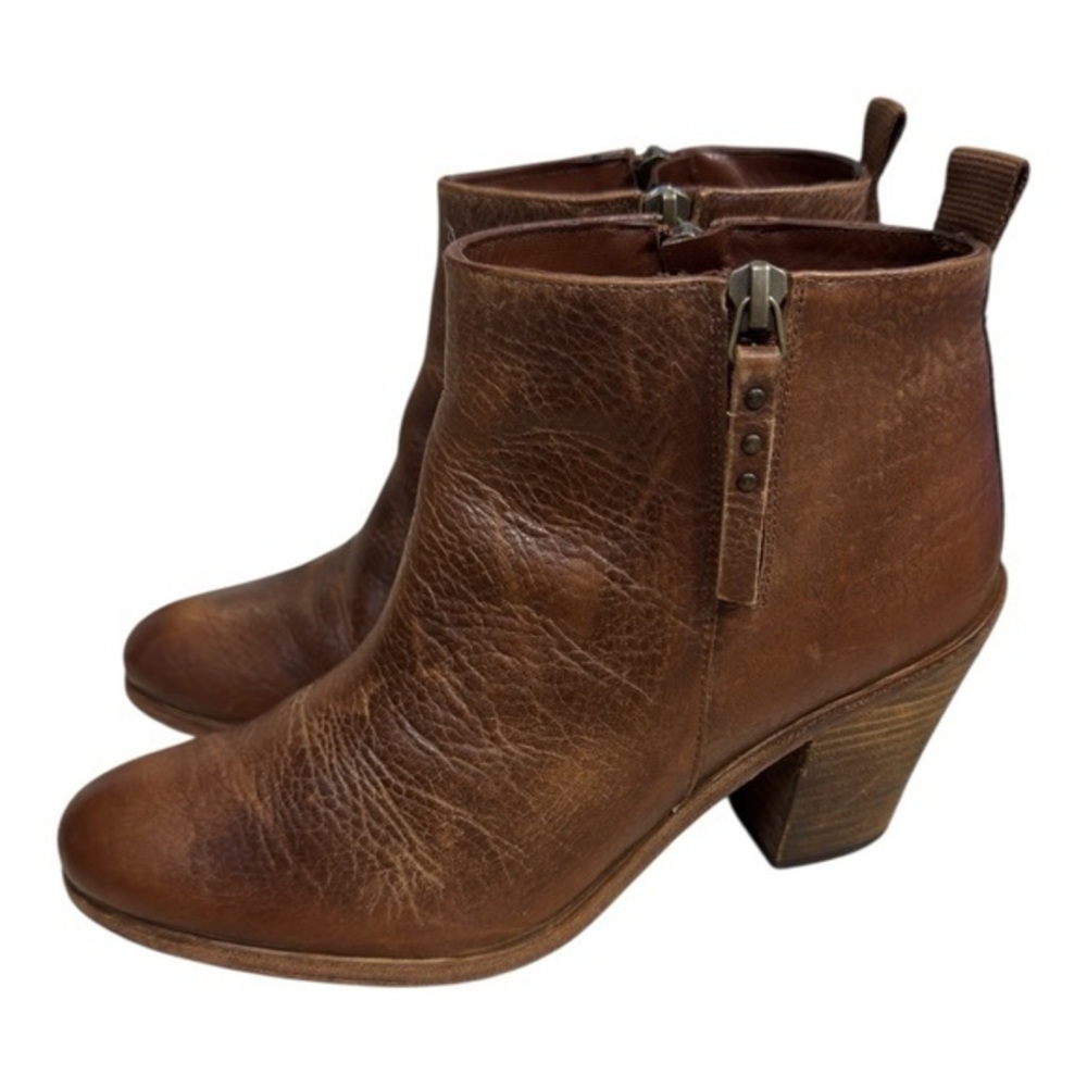 Hoss Intropia Tan Leather Double Zipper Ankle Boots Women’s Size 37 US 6.5-7